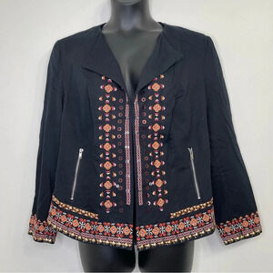 INC Black Embroidered Detail Open Front Blazer Size 1X